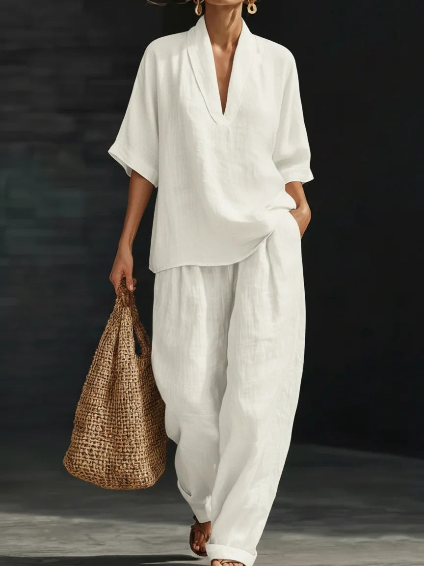 Casual Simple Linen Two-Piece Set