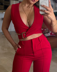 Fashion Sleeveless Wide Leg Pants 2-Piece Set