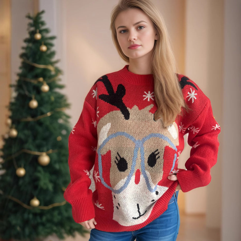 Christmas Sweater Stitching Cartoon Casual Pullover