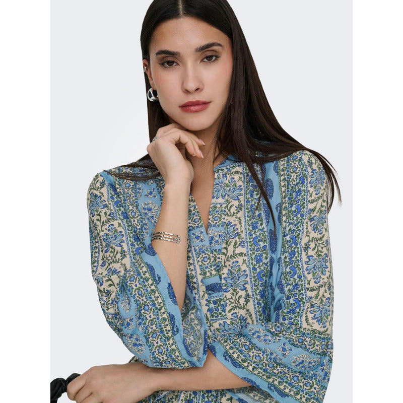 Elegant Relaxed-fit Strap Print Dress