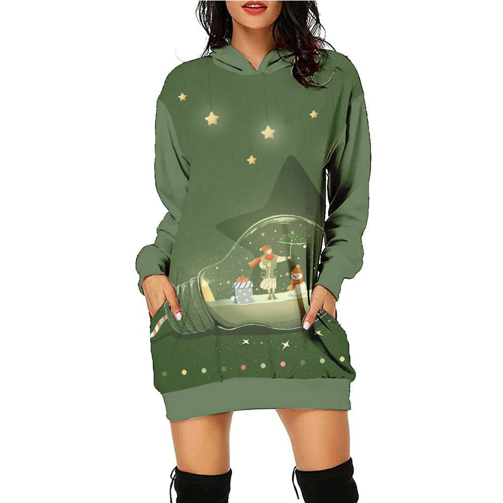 Casual Printing Christmas Holiday Party Sweater Dress