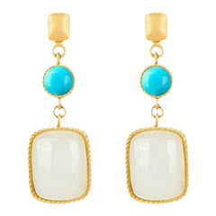 Square Hetian Jade Ear Studs Women