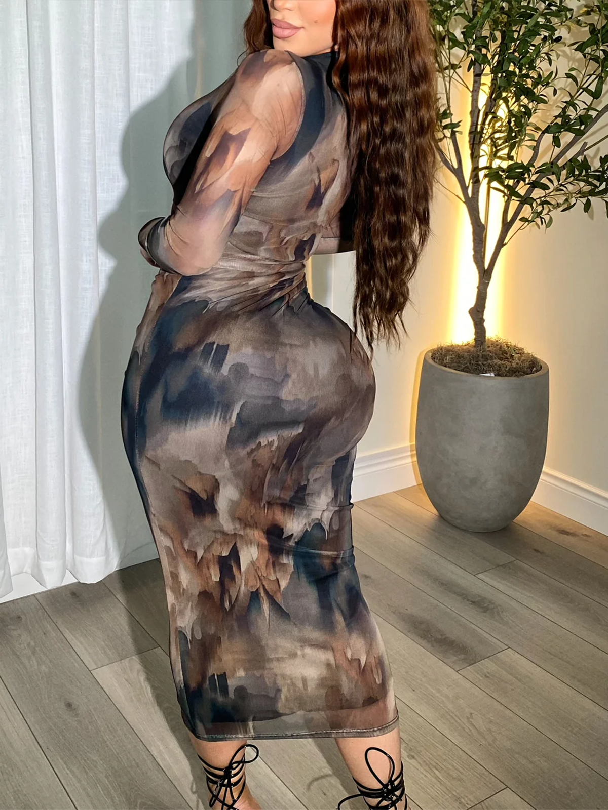 Elegant Long Sleeved Mesh Dress
