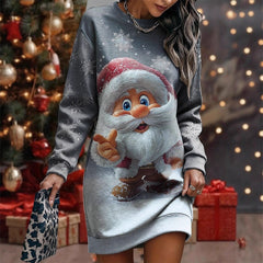 Christmas Print Long Sleeve Dress