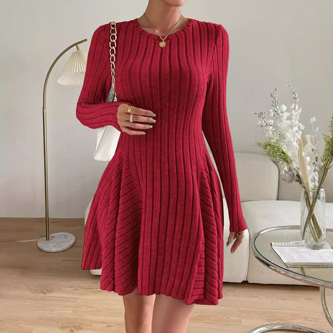 French Knitted Long-sleeved Dress Short Skirt