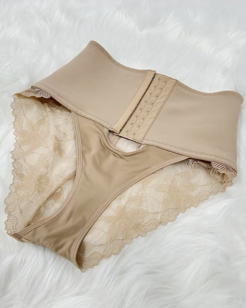 Front Closure Shapewear With Lace Trimmed Tummy Control Butt Lifter Faja Panties