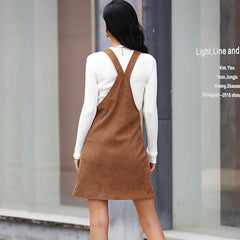 And Cross-border Design Retro Corduroy A- Line Strap Dress
