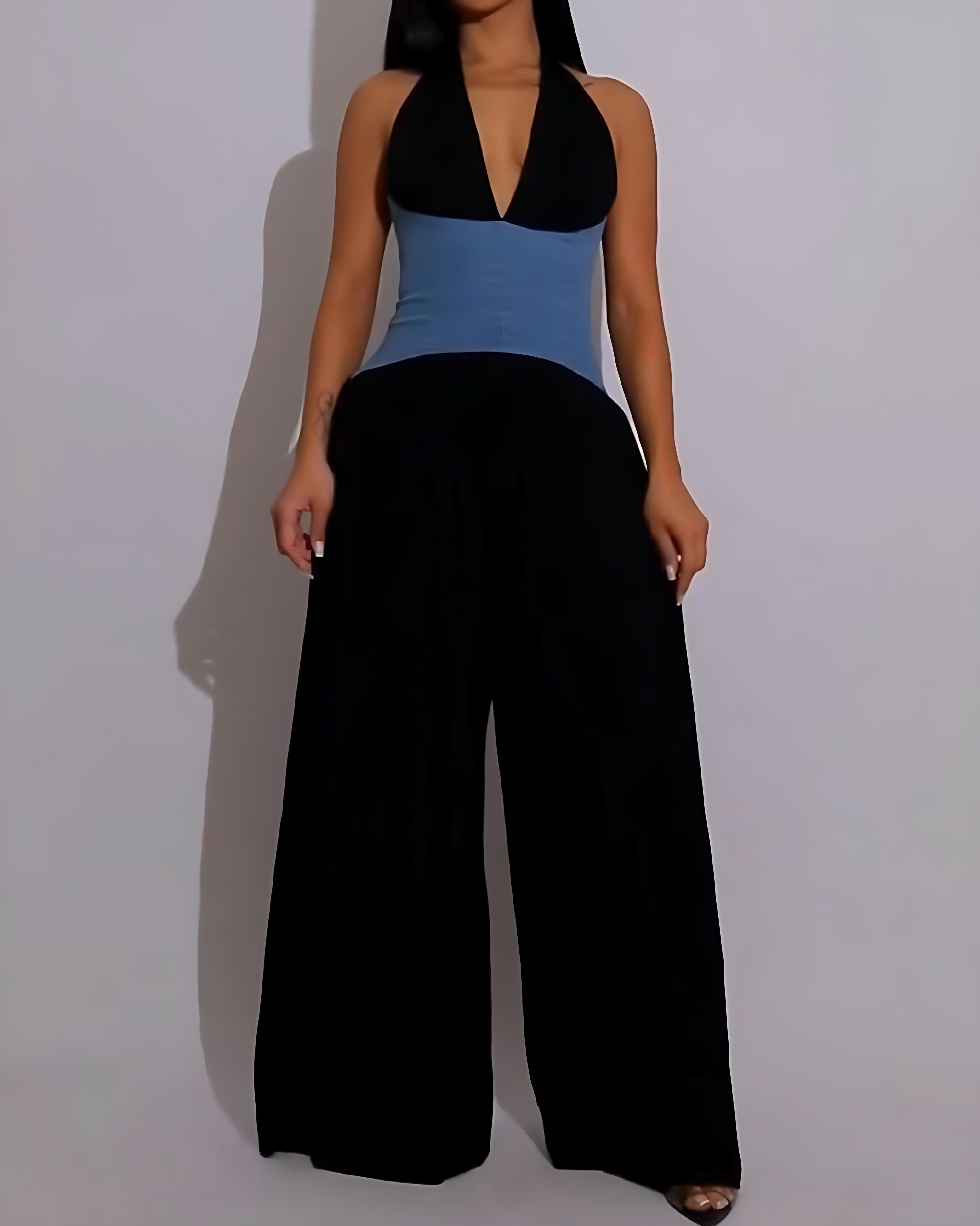 Fashion Halter Neck Waist Wide Leg Jumpsuit