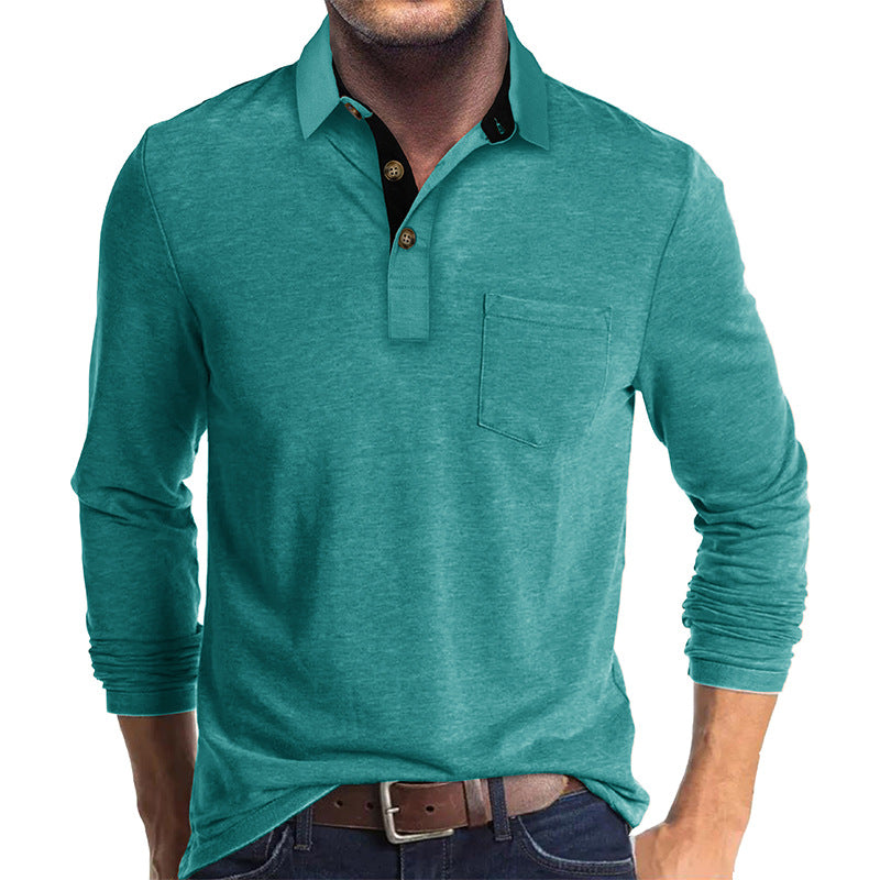 Mens Long-sleeve Lapel T-shirt Base Layer Top