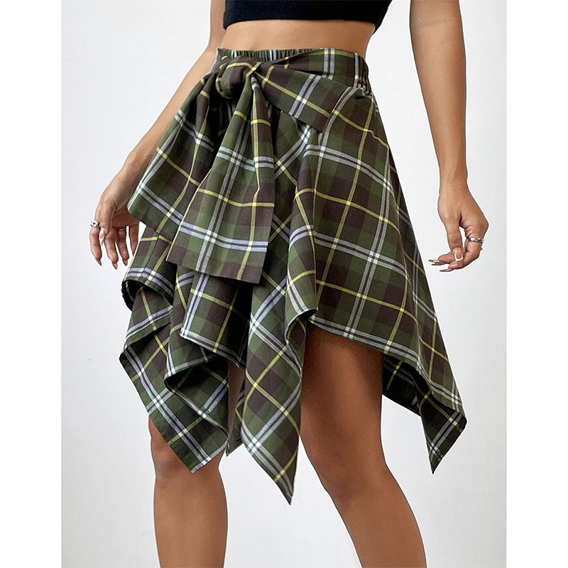 All-match High Waist Irregular Plaid Skirt