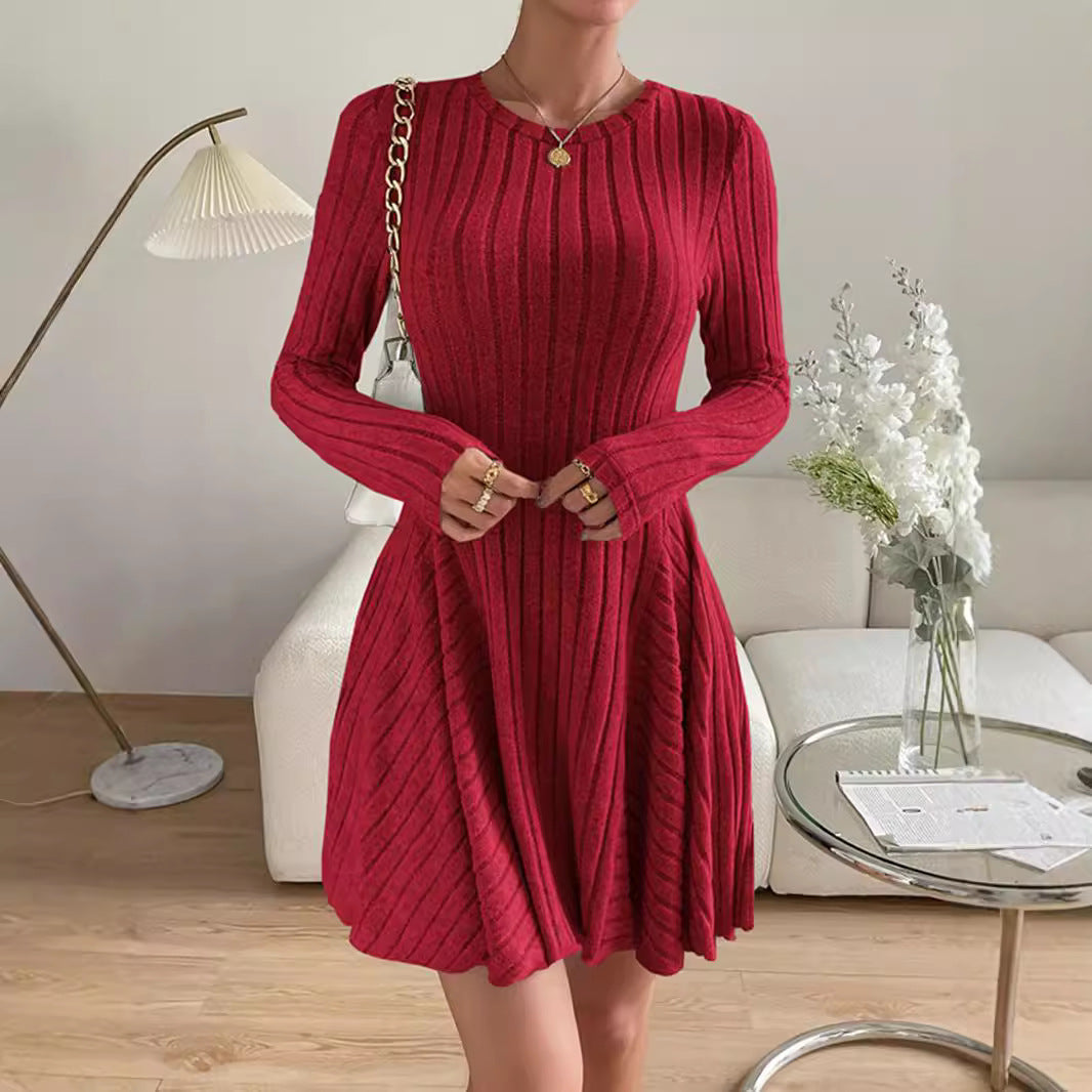 French Knitted Long-sleeved Dress Short Skirt