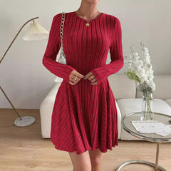 French Knitted Long-sleeved Dress Short Skirt