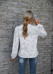 Leopard Print V-neck T-shirt Loose Long Sleeve Tops For Clothing