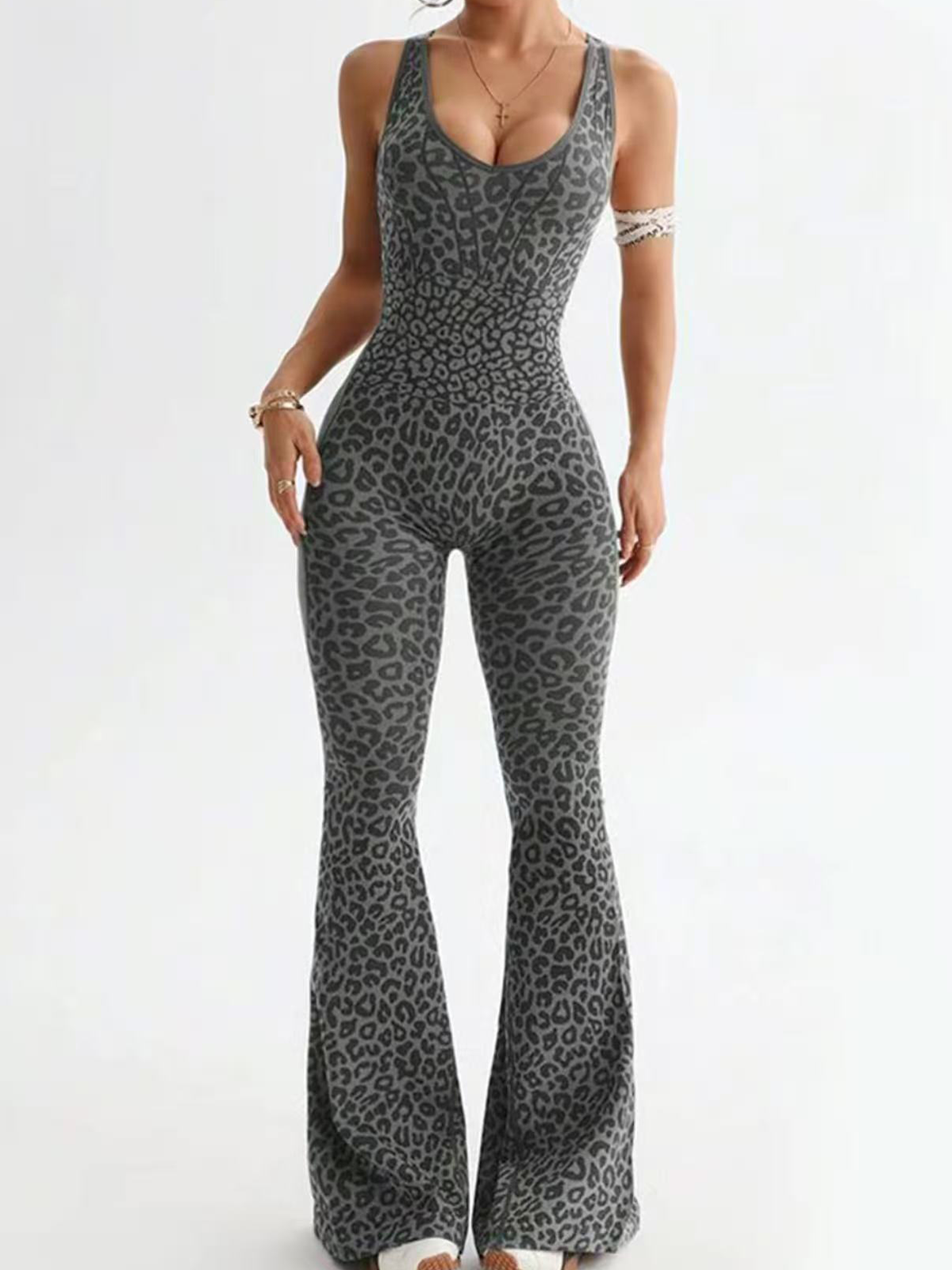 Leopard Print Flared Leggings Bodysuit