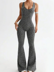 Leopard Print Flared Leggings Bodysuit
