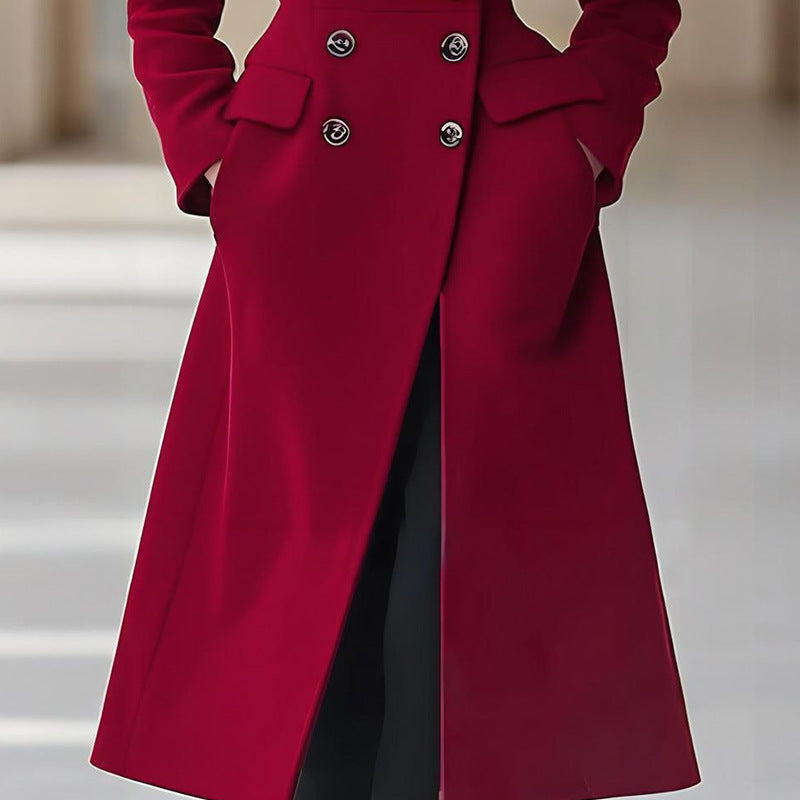 Double Breasted Long Coat Reversible Woolen Jacket