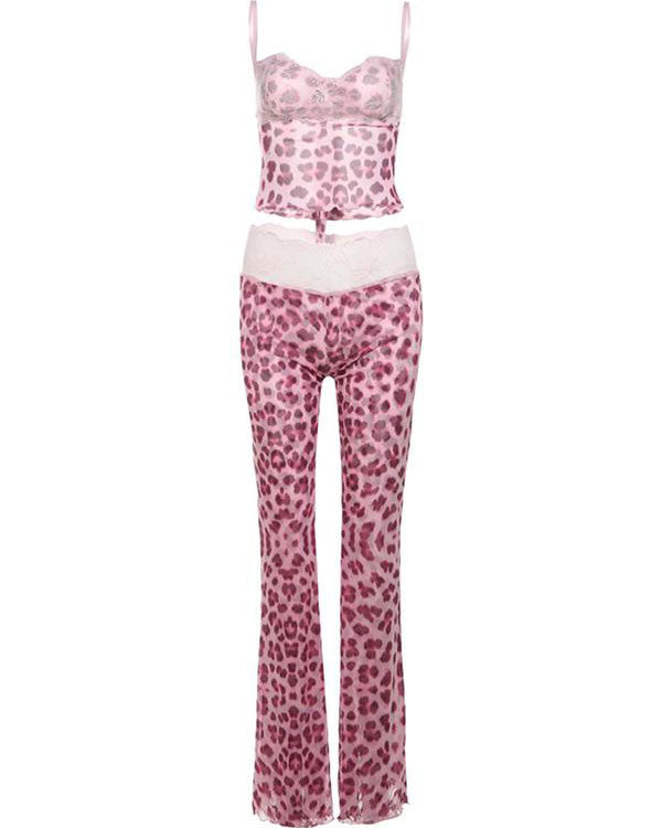 Fashion Color Collision Splicing Slim Small Tank Top Waist Pants Set