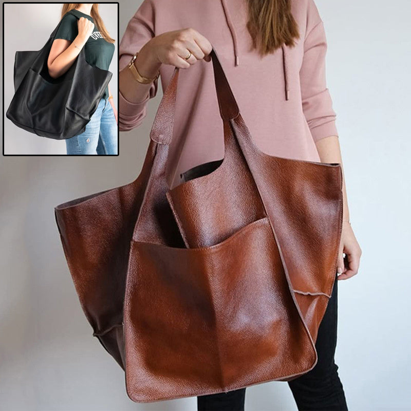 Vintage Large Capacity Handbags PU Soft Leather Big Bag Designer Luxury Shoulder Bag Beach On Vacation Woman Tote Bag