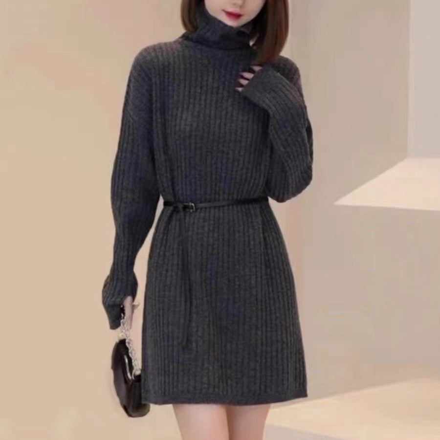 And Large Size Idle Style Belt Midi Knitted Bottoming Skirt