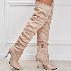 Pointed Toe Suede High Zipper Stiletto Heel Boots