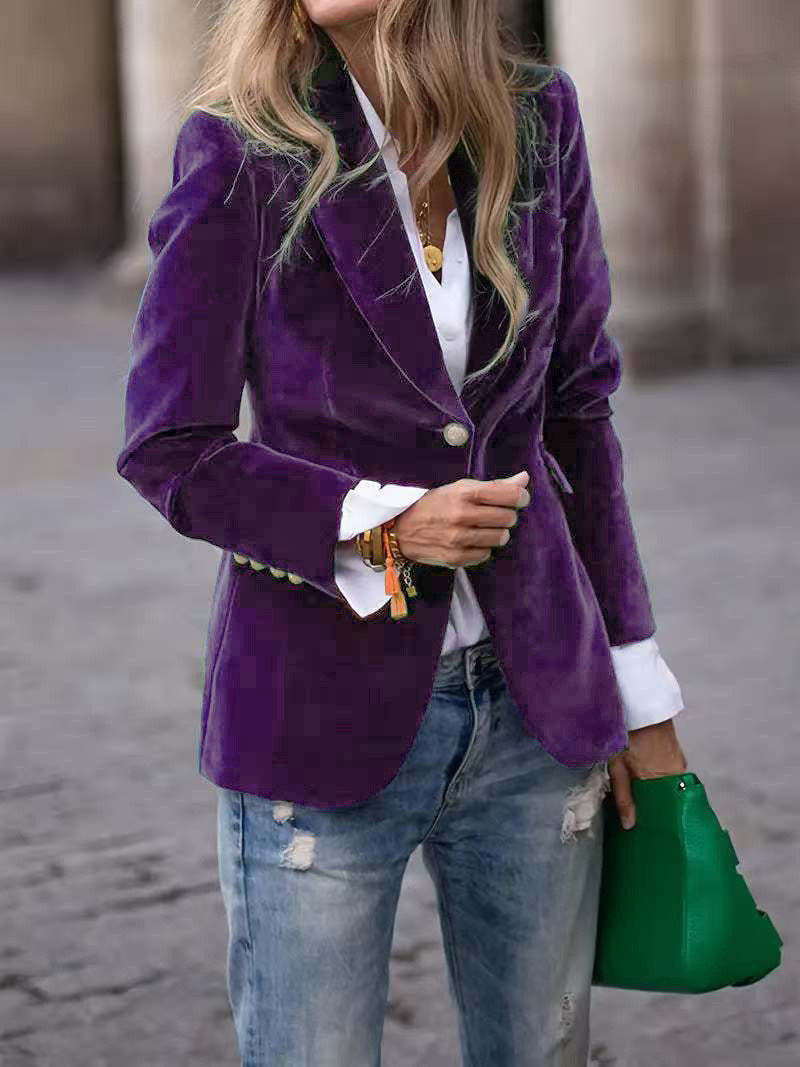 Velvet Lapel Casual Suit Business Slim Single-breasted Jacket Outwear Clothing For Women