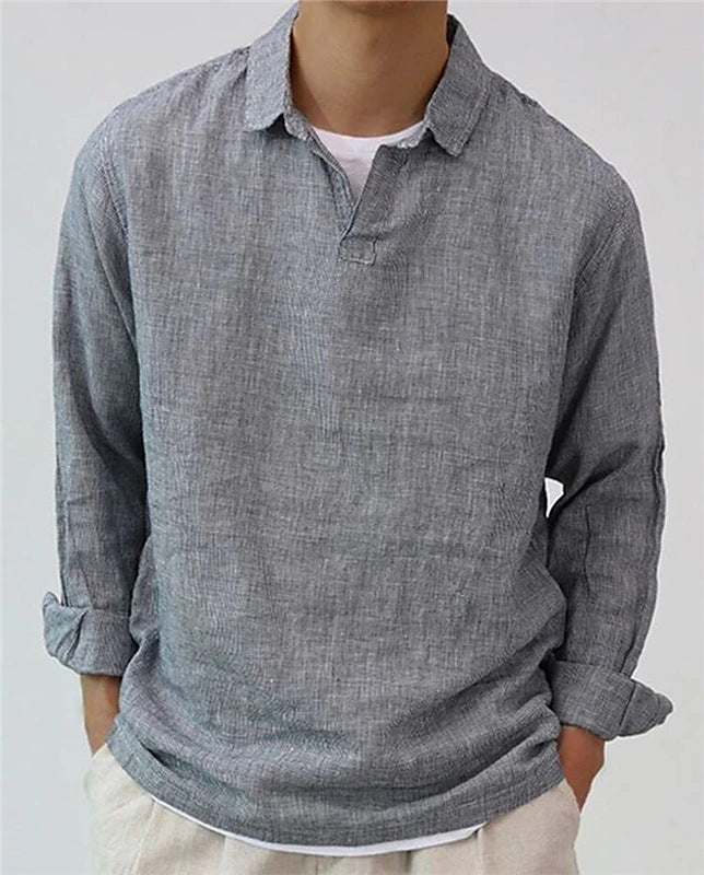 Men's Pullover Shirt Solid Color Long Sleeve