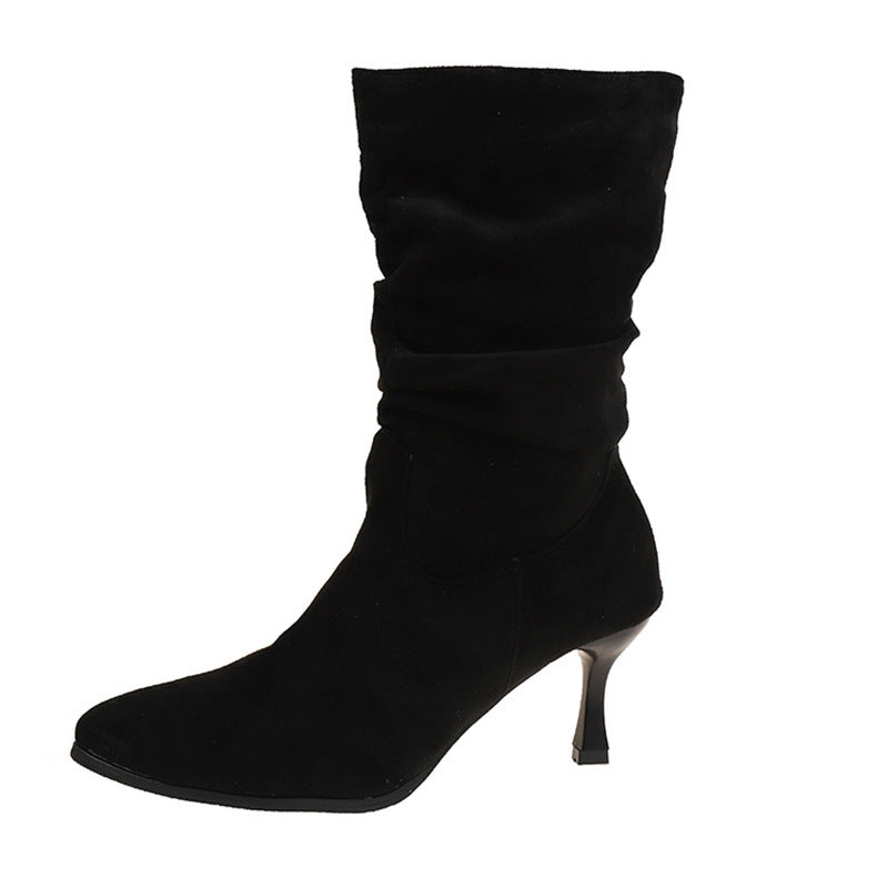 Womens Thickened Pointed-toe High-heeled Ankle Boots