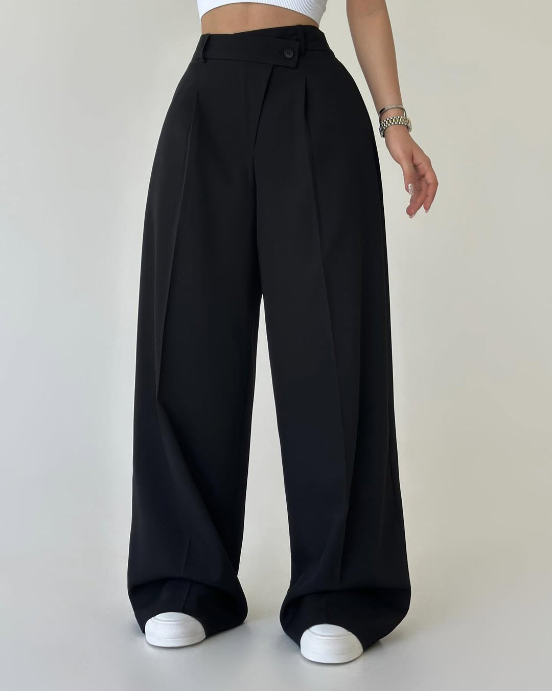 High-Waisted Wide-Leg Pleated Trousers for Women