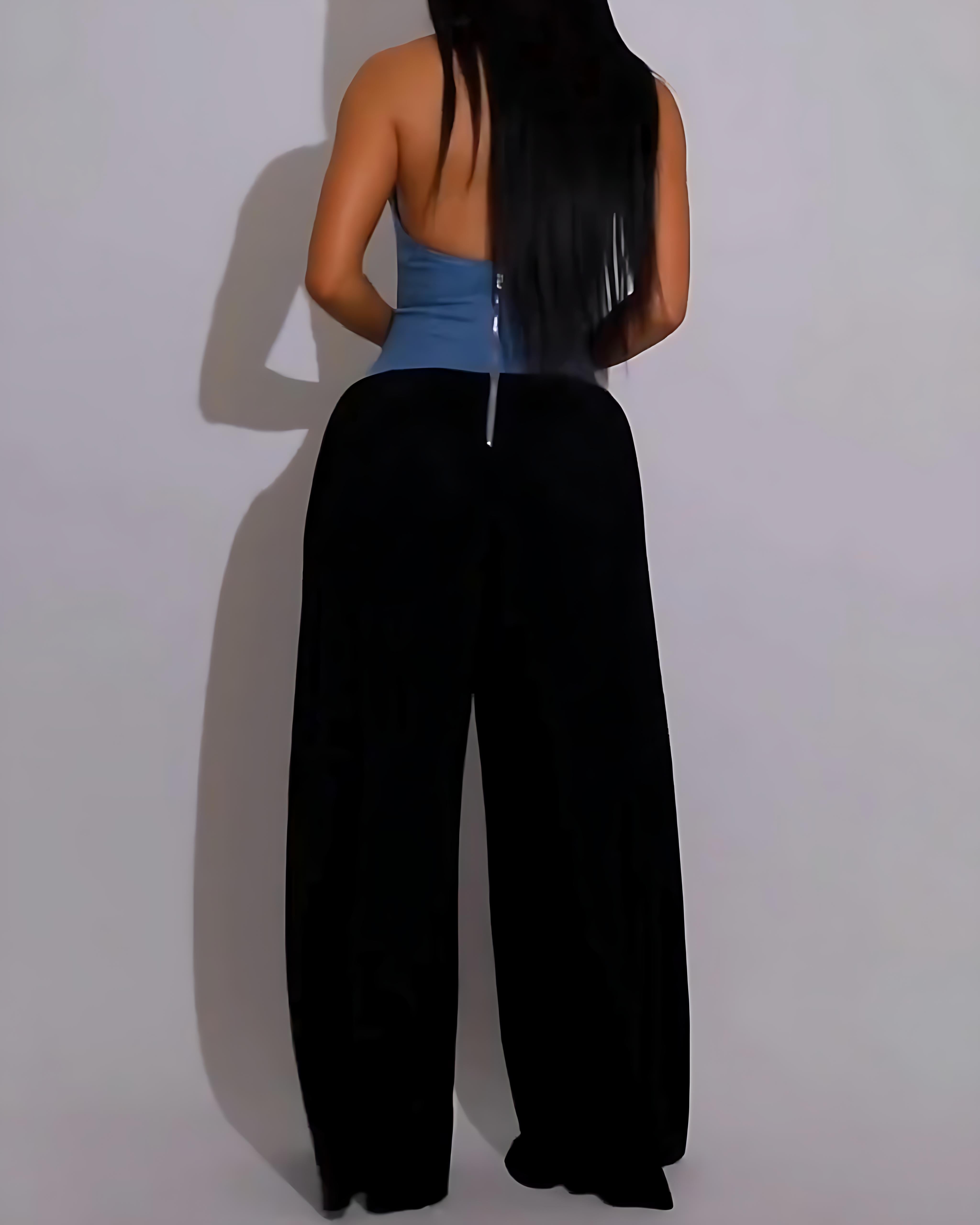 Fashion Halter Neck Waist Wide Leg Jumpsuit