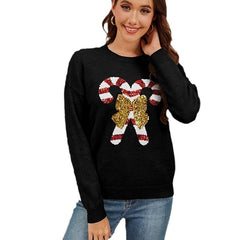 Christmas Crutches Bow Sequined Sweater