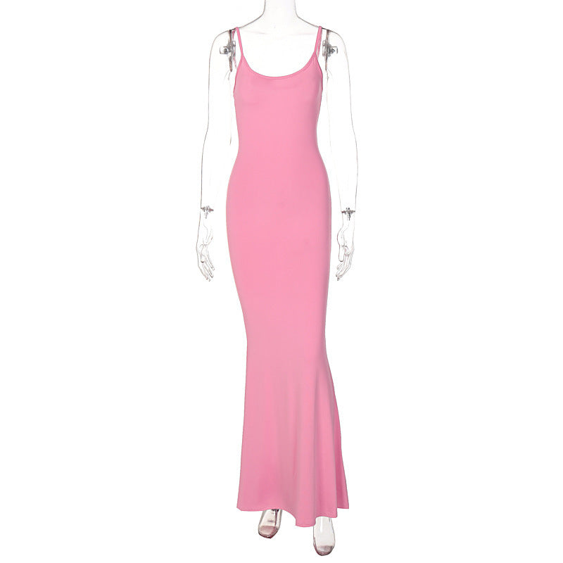 Spaghetti Strap Long Dress Slim Skinny Bodycon Party Club Suspender Casual Street Dresses