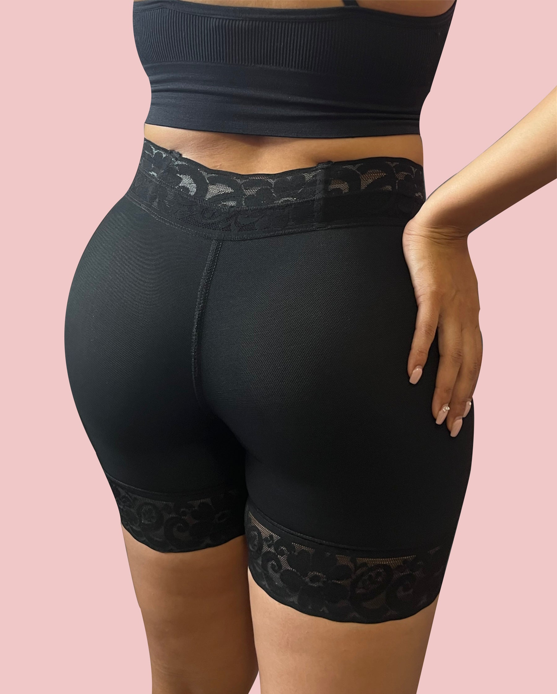 Double Compression Tummy Control Waist Silicone Lace High Waist Shaper Shorts with Bones