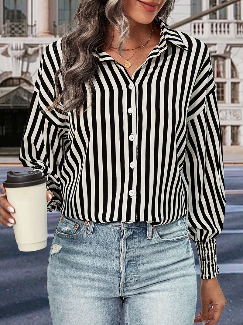 Long-sleeved Commuter Striped Shirt For Women