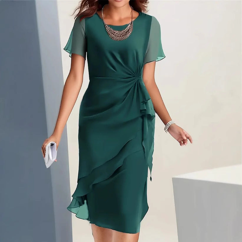 Chiffon Patchwork Round Neck Short Sleeve Dress