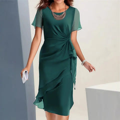 Chiffon Patchwork Round Neck Short Sleeve Dress