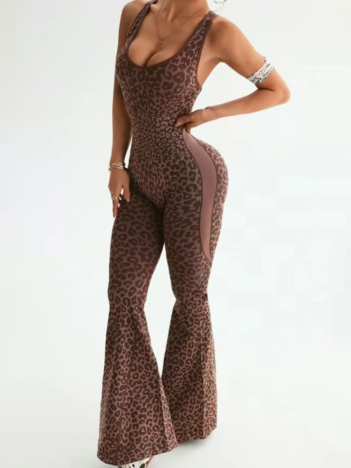 Leopard Print Flared Leggings Bodysuit