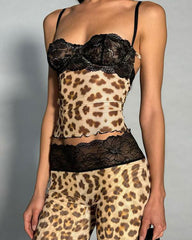 Fashion Color Collision Splicing Slim Small Tank Top Waist Pants Set