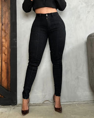 Fashion Black Skinny Jeans With Crystals