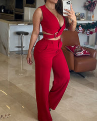 Fashion Sleeveless Wide Leg Pants 2-Piece Set