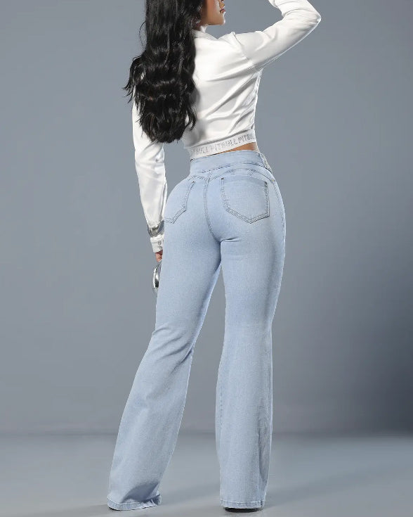 Rhinestone Details Slim-Fit Skinny Flared Jeans