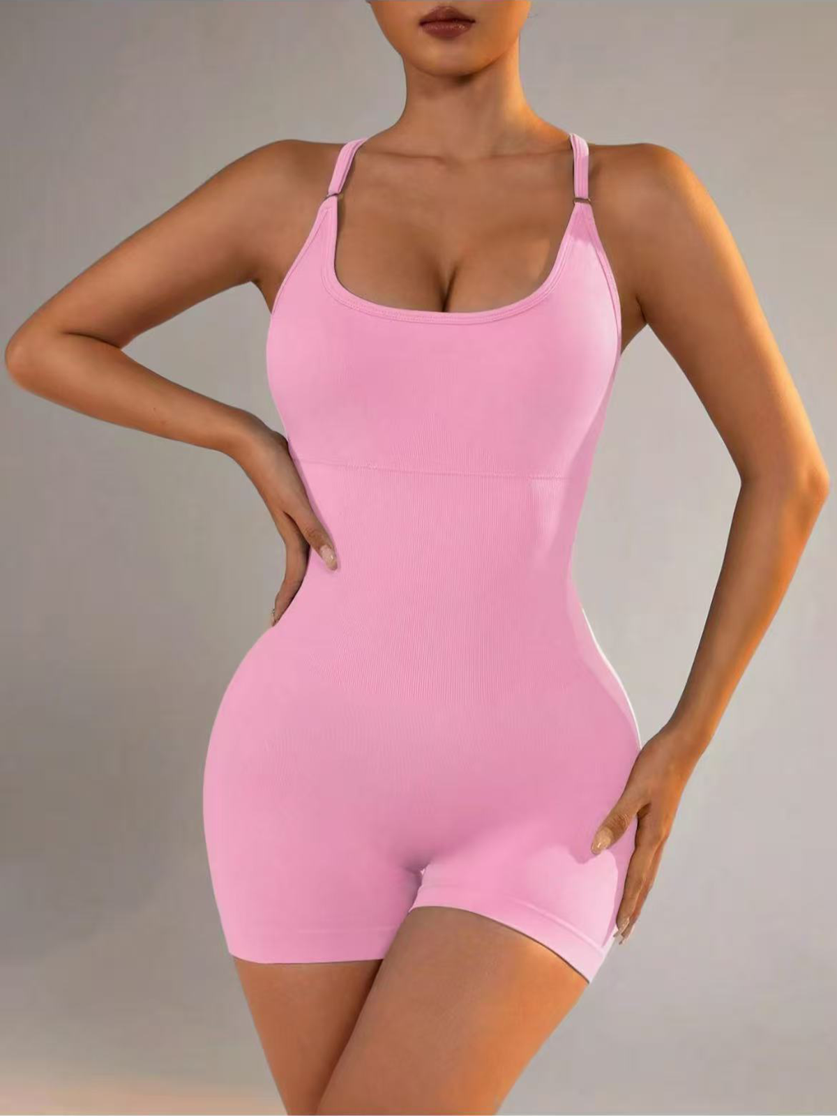 Adjustable Strap Sleeveless Solid Color Cross Backless Thickened Sports Bodysuit