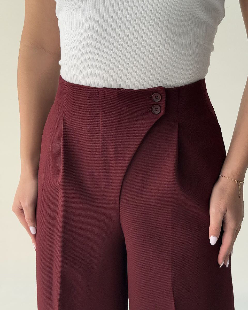 Asymmetric Unique Waist Design High-Rise Wide-Leg Trousers