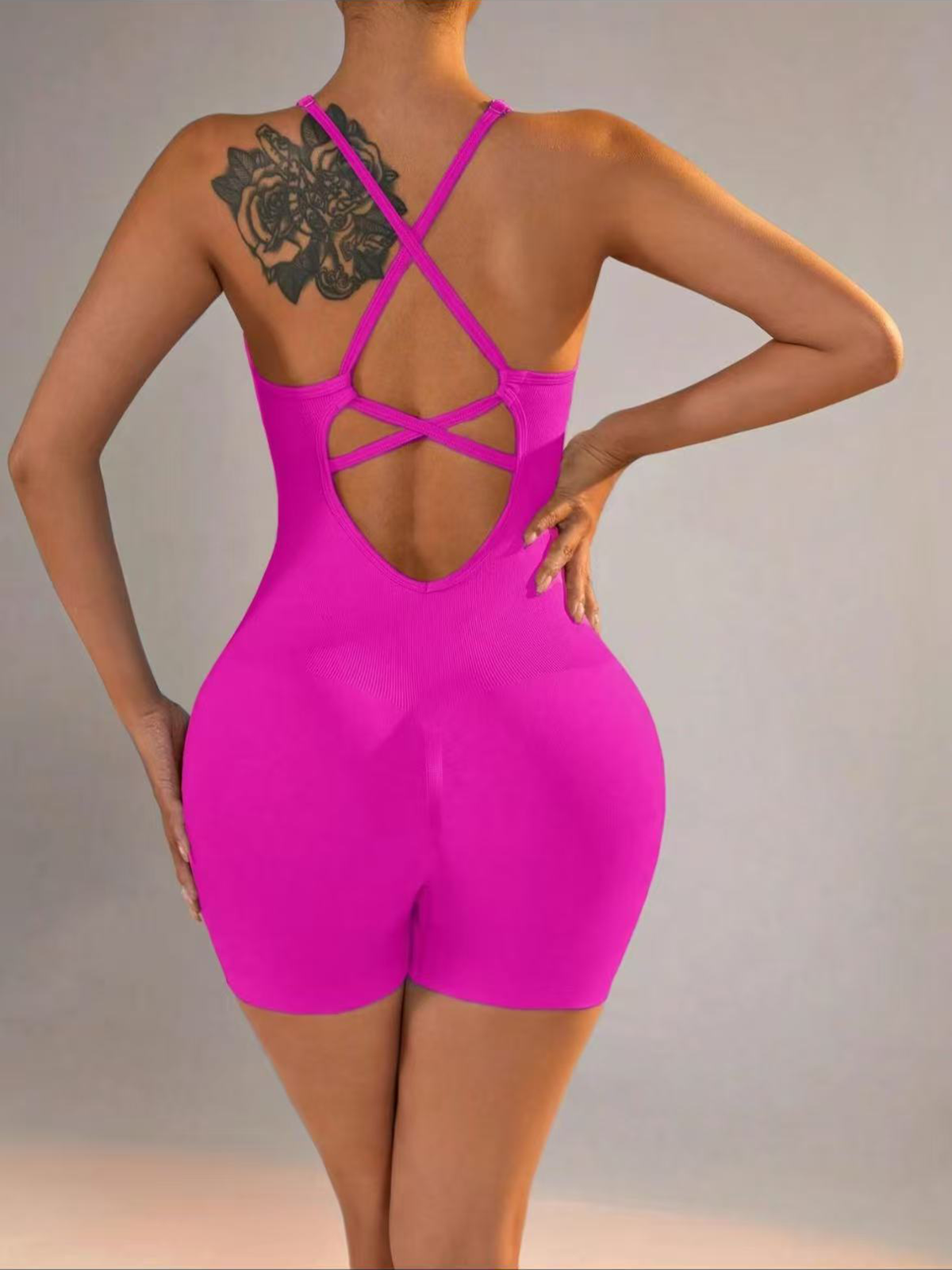 Adjustable Strap Sleeveless Solid Color Cross Backless Thickened Sports Bodysuit