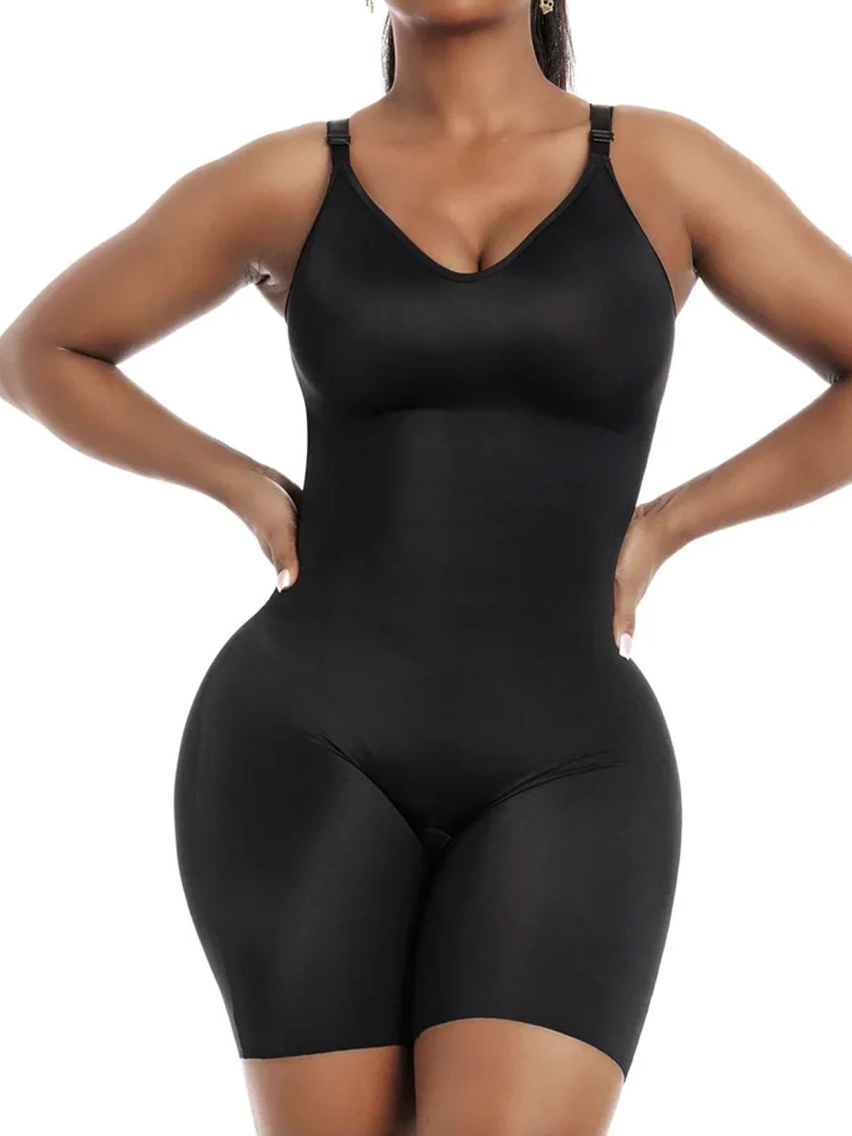 Daily Use Comfy Tummy Control Shapewear Bodysuit Mid Thigh With Built-In Bra