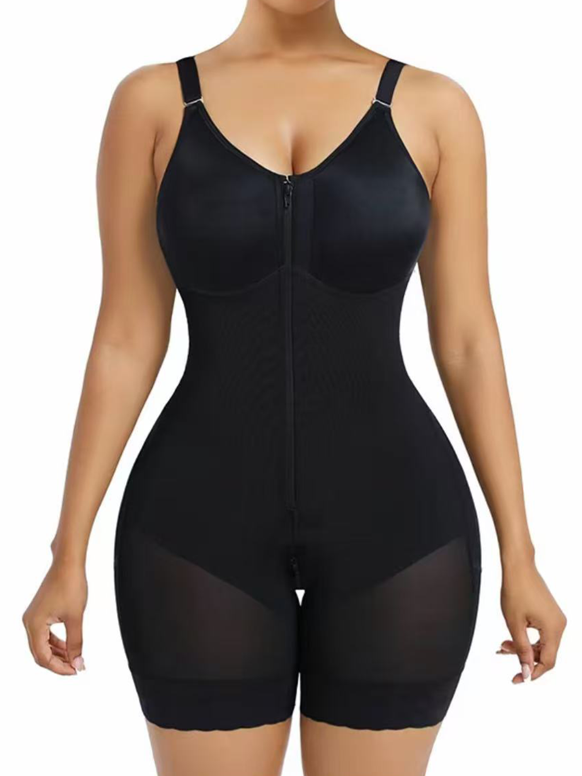 Breathable Leg Fabric Patchwork Bust Shaping Bodysuit