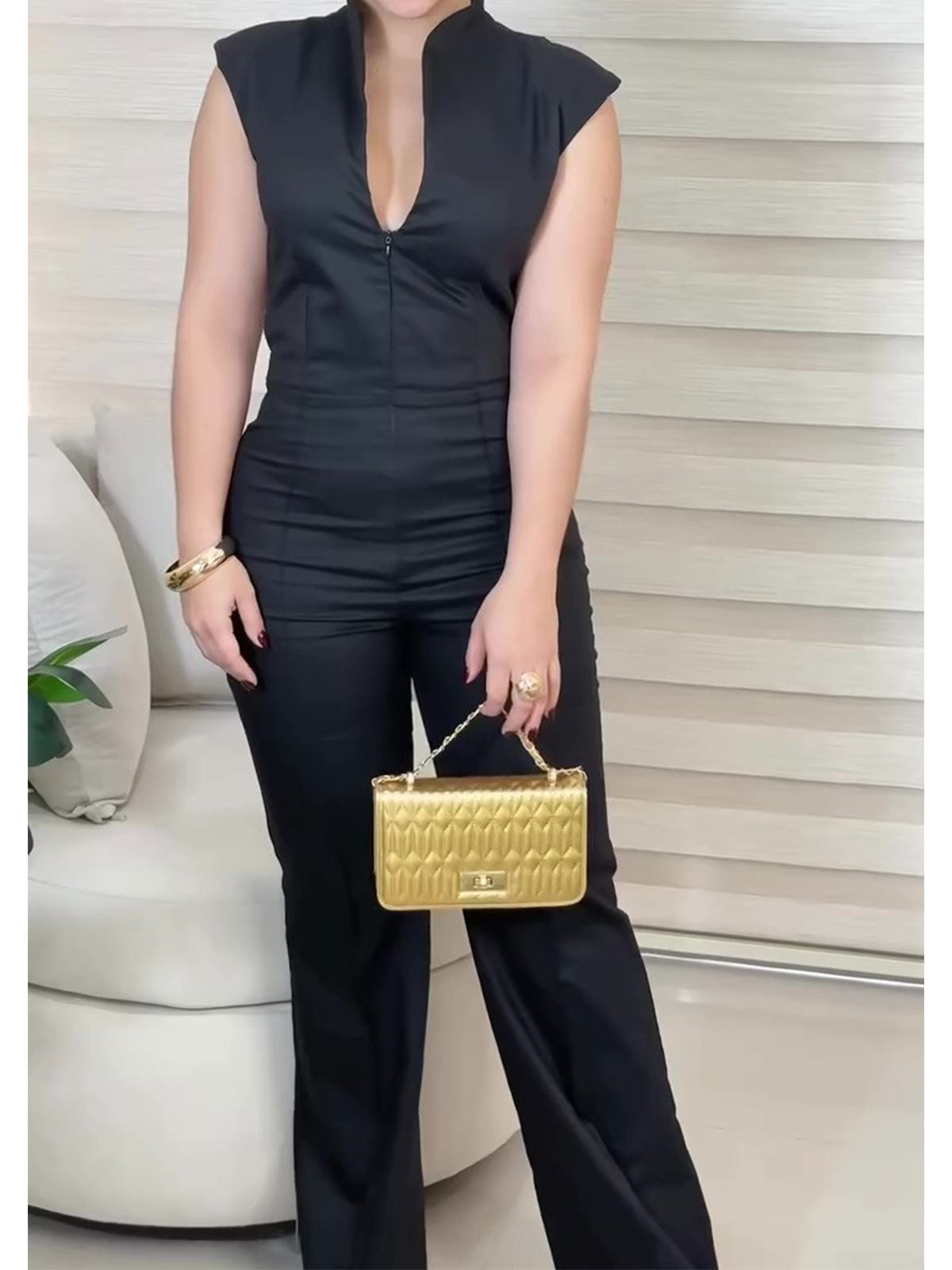 Slim Waist Zipper Jumpsuit
