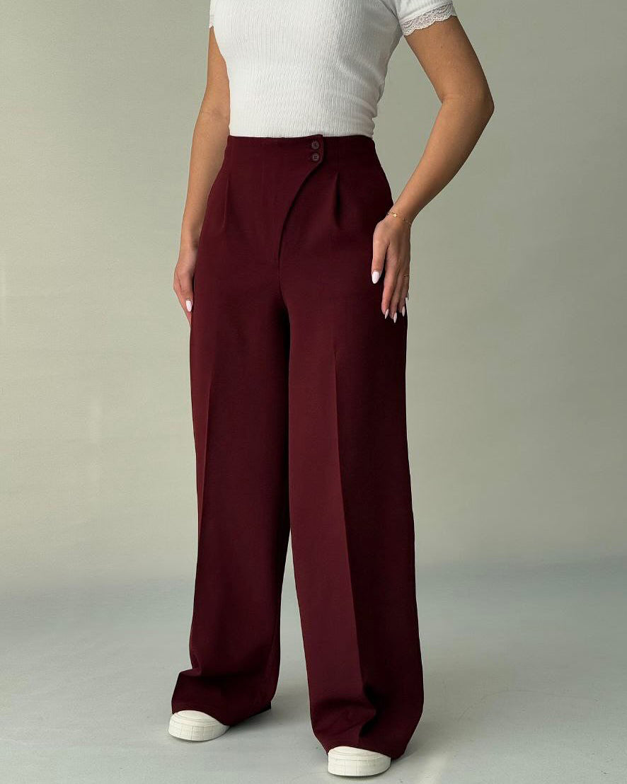 Asymmetric Unique Waist Design High-Rise Wide-Leg Trousers