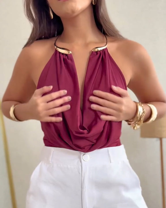 Cowl Neckline Backless Bodysuit