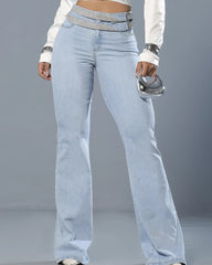 Rhinestone Details Slim-Fit Skinny Flared Jeans