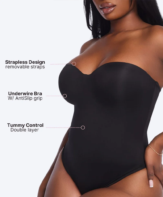 Adjustable Shoulder Straps Underwire Double-Layered Abdominal Control Thong Shapewear
